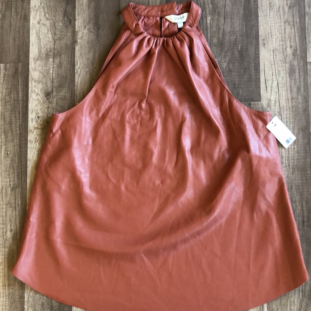 Joie Faux Leather Bonita Halter Tank Top Blouse in Burnt Clay M NEW - Picture 3 of 9